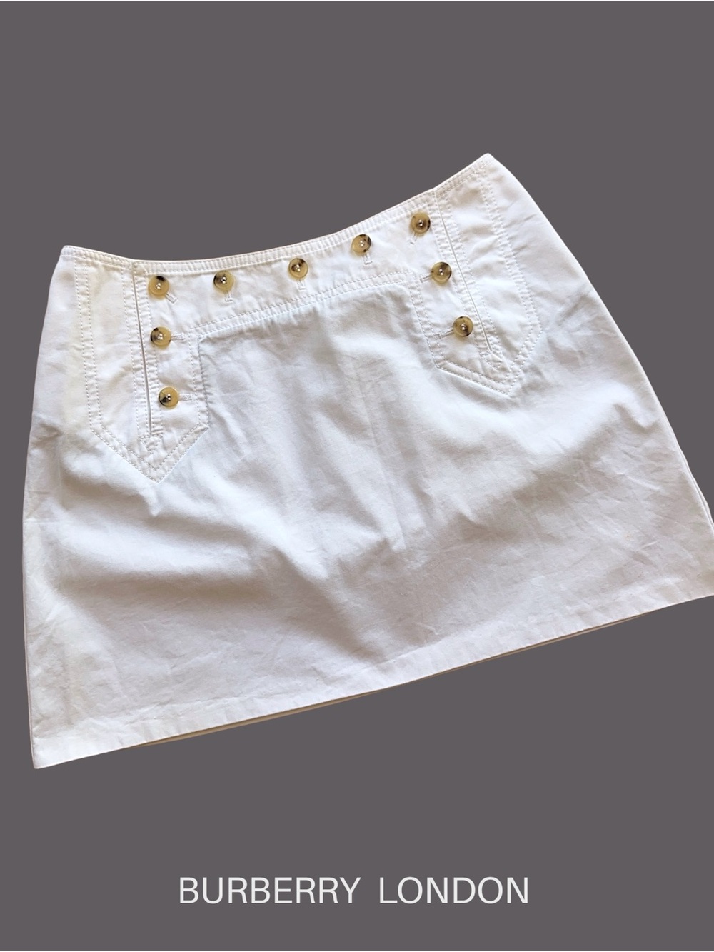 BURBERRY LONDON WHITE COTTON CHINO SAILOR MINI SKIRT BUTTON BIB ITALY | SIZE 4